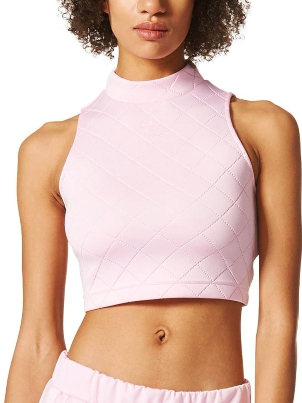 Adidas Pink Quilted High-Neck Crop Top